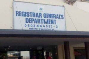 The Signboard in front of the Registrar-General's Department in Accra. It reads "Registrar General's Department"